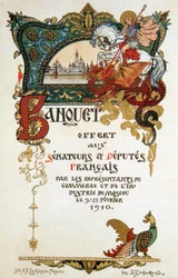 Menu of a banquet in honour of the delegation of the French parliament, 1910