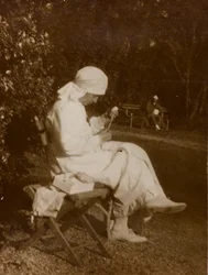 Album of the First World War in Friuli-Venezia Giulia: Portrait of a Red Cross Nurse in the Park of Villa Brazzà, Home to 17 of the Hospital of War in Soleschiano Manzano