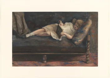 Reading Girl Lying on a Bench