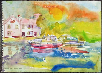 Riverside Pub with boats