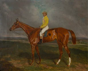 A Chestnut Racehorse with Jockey