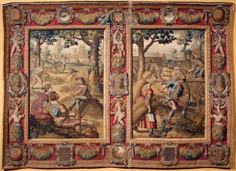 July and August: agricultural works and harvests. Tapestry of the manufactures of Mortlake. 17th century Genes, Musei di Strada Nuova