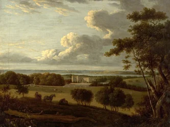 Landscape near the Coast (view of a mansion with the sea in the distance)