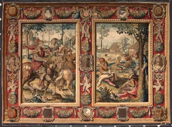 Month of May and June: hunting and mowing of sheep. Tapestry of the manufactures of Mortlake. 17th century Genes, Musei di Strada Nuova