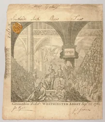 Ticket for the Coronation ceremony of George III in Westminster Abbey, engraved by George Bickham, 22 September 1761