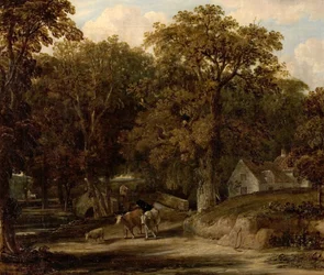 Woodland Scene with Bridge and Cattle