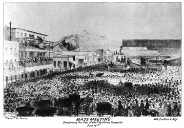 A mass meeting outside Fort Vigilant, Sacramento, California