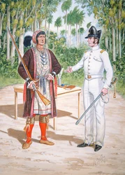 Osceola, Chief of the Seminole People at a treaty with an officer of 2nd Regiment of US Dragoons in Florida