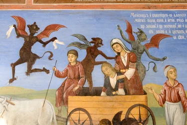 Bulgaria, Rila Monastery, Fresco at Church of Nativity of Virgin
