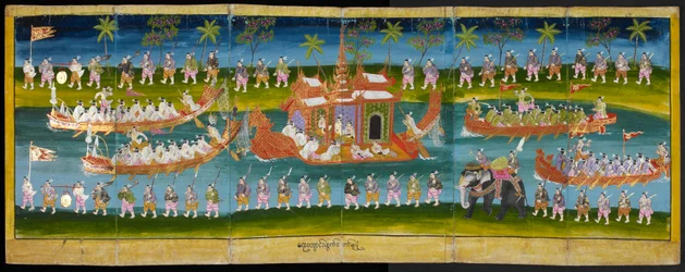 Parabaik Image, Showing Royal Festival on Water, Royal Barge Procession, Or 16761, f. 35r