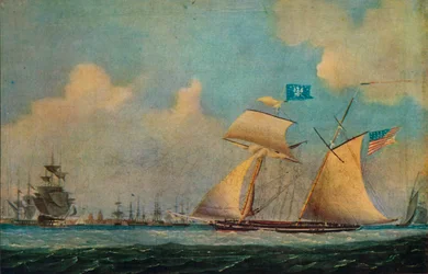 An American Privateer Schooner and Other Vessels Near a Harbour