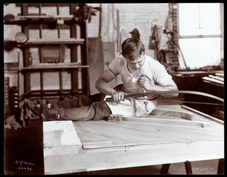 A Man Working in the Hartman Piano Co. Factory, 1907