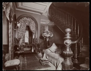 An ornate sitting room in the Blakely Hall residence at 11 West 45th Street, New York, 1896-98