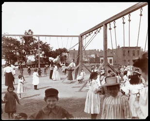 Children Swinging at the Hudson Bank Gymnasium and Playground, New York