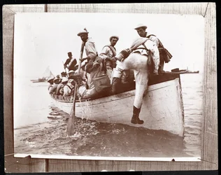 Naval Reserves at Fishers Island, New York with a Group of Sailors in a Rowing Boat, 1898