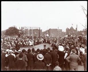 Crowd Watching a Polevaulter at the Hudson Bank Gymnasium and Playground, New York