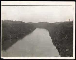 View of a freshly dug portion of the Panama Canal during construction