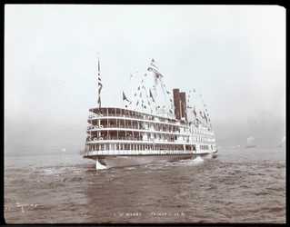 View of the steamship C.W. Morse, presumably on the Hudson River near West Point upon the visit of Prince Louis of Battenberg, 1905