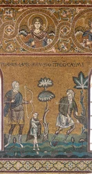 Lamech kills Cain, Byzantine mosaic, Old Testament Cycle-Earthly Paradise, XII-XIII century