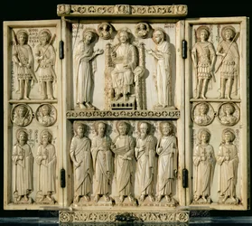 The Harbaville Triptych depicting Christ Enthroned with the Virgin and St. John the Baptist, other panels depicting saints, from Constantinople