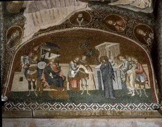 The census, Mary and Joseph before Herod the Great (Mosaic of 1310-1320)