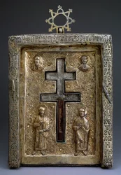 Gilded Silver Staurothek Cross Reliquary, Byzantine, 12th Century