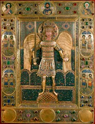 Byzantine Art: Binding of Missal Decorated with the Representation of the Archangel Saint Michael - Golden Leaves and Enamels
