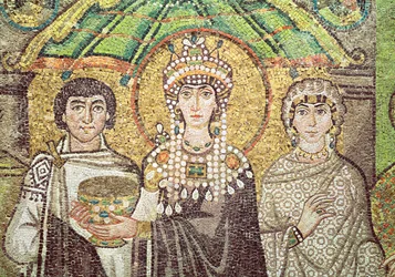 Empress Theodora with her court of two ministers and seven women, c.547 AD (detail)