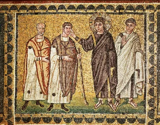 Jesus Heals Two Blind Men, an Apostle Behind Him