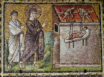 Jesus Miraculously Healed a Paralytic at Capharnaeum (mosaic)