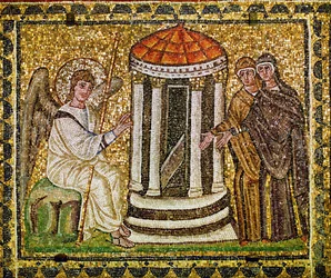 The Two Women and an Angel with a Halo and a Staff at Christ