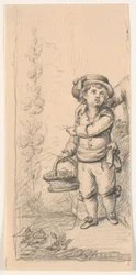 Little Boy with Flower Basket (Cut Off)