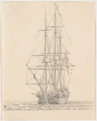 Warship with Furled Sails