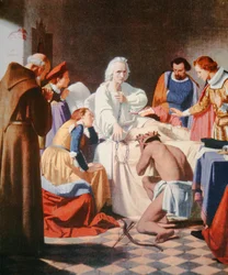 Columbus on his death bed, holding the chains in which he returned from his third voyage