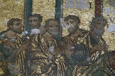 Depiction of the apostles, (detail) from the Doubt of St Thomas mosaic, Church of the Nativity, Bethlehem, Palestine
