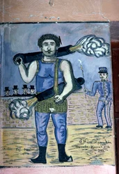 Panais Koutalianos (1847-1916), strongman with guns, painting inspired by the Greek folk culture, by Theophilos Hatzimihail (1870-1934), Greece