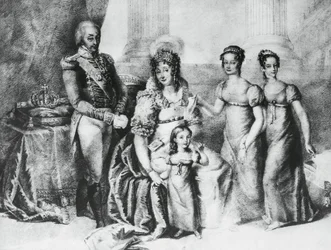 Portrait of Victor Emmanuel I with his wife Maria Theresa of Austria-Este and his daughters