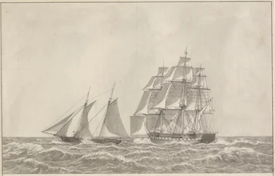 A schooner running down a pursuing frigate