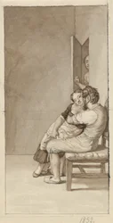 A Couple Spied on by a Woman in a Half-Open Door