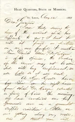 Letter signed C.C. Bailey, Head Quarters, State of Missouri, St. Louis, to Governor [Hamilton R. Gamble], August 12, 1863