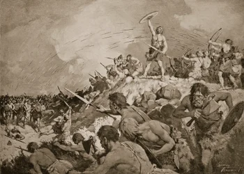 The Battle of Mons Badonicus, c.500 AD, illustration from 