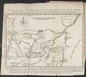 A Map of the Country of the Five Nations, belonging to the Province of New York; and of the Lakes near which the Nations of Far Indians live, with part of Canada