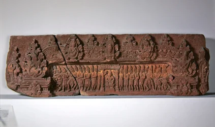 Lintel depicting the myth of the origin of the Linga and coronation of a king, 2nd - 7th century