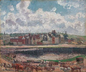 Horses and Carts in Front of the Fishing Harbour, Dieppe, at Low Tide