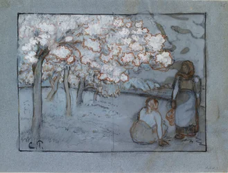 Compositional Study of Two Female Peasants Conversing in an Orchard