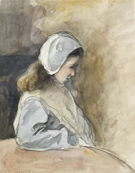 Jeanne-Rachel Pissarro seated at a table, c1872