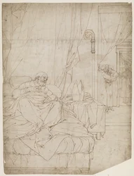Bedridden Pope Listening to Conversing Men in an Adjacent Room