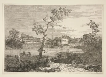 View of a Town on a River Bank, from the series Views