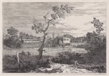 View of a Town on a River Bank