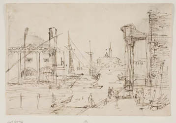 Capriccio with Classical Ruins on a Quay, a Boathouse, Two Galleys, Two Masts of a Sailing Ship Behind Them, a Domed Church in the Background